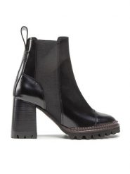 See By Chloé Botki SB33081A Czarny. Czarne botki damskie See By Chloé, ze skóry, bez obcasa, na słupku, bez zapięcia. Za 1,829.00 zł.