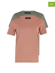 Trendyol Koszulki (2 szt.) w kolorze szaroróżowym i oliwkowym rozmiar: S. Brązowe t-shirty damskie Trendyol, s, bez wzorów, z bawełny, bez kołnierzyka. Za 73.99 zł.