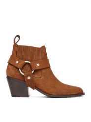 Badura Botki EO-CLEO-501-25 Brązowy. Brązowe botki damskie Badura, ze skóry, bez obcasa, na słupku, bez zapięcia. Za 259.99 zł.