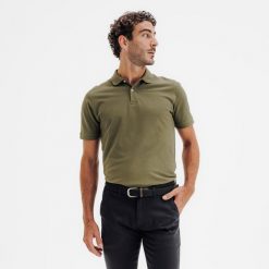 Koszulka polo do golfa z krótkim rękawem męska Inesis MW500. Zielone koszulki polo męskie INESIS, l, bez wzorów, z bawełny, bez ramiączek. W wyprzedaży za 49.99 zł.