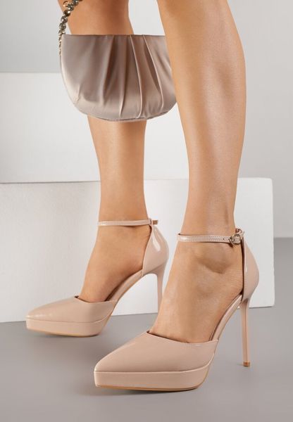 Beżowe Szpilki Lakierowane z Platformą Nilafera. Brązowe szpilki Renee, bez wzorów, z jeansu, bez obcasa. Za 109.99 zł.