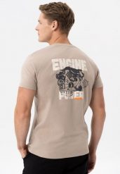 T-shirt z nadrukiem na plecach T-ENGIN. Brązowe t-shirty męskie Volcano, na lato, l, bez wzorów, z bawełny, bez kołnierzyka. Za 59.99 zł.