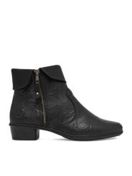 Rieker Botki CEO-Y07A8-01 Czarny. Czarne botki damskie Rieker, ze skóry, bez obcasa, na słupku, bez zapięcia. Za 399.99 zł.