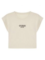 Guess T-Shirt J4BI34 J1314 Beżowy Boxy Fit. Brązowe koszulki dziewczęce Guess, z aplikacjami, z bawełny, bez ramiączek. Za 59.99 zł.