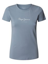 Pepe Jeans Koszulka "New Virgina" w kolorze szaroniebieskim rozmiar: M. Niebieskie bluzki damskie Pepe Jeans, m, bez wzorów, z jeansu, bez kołnierzyka, bez ramiączek. Za 92.21 zł.