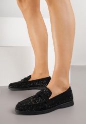 Czarne Mokasyny z Cyrkoniami i Ozdobami Distantsteam. Czarne mokasyny damskie Renee, z jeansu. Za 99.99 zł.