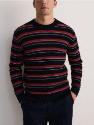 Lekki bawełniany sweter - wielobarwny. Swetry męskie Reserved, l, bez wzorów, z bawełny, bez kołnierzyka. W wyprzedaży za 79.99 zł.
