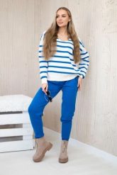 Komplet sweterkowy Bluza w paski + Spodnie chabrowy. Niebieskie bluzy bez kaptura damskie KESI, bez wzorów, z poliesteru, eleganckie, plus size. Za 278.10 zł.