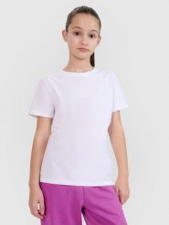 4F T-shirt regular gładki dziewczęcy - biały 158 (12-13 lat). Białe koszulki dziewczęce 4f, bez wzorów, z bawełny, bez ramiączek. Za 29.99 zł.