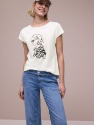 Street One Koszulka Kobiety Bawełna biały, 46. Białe t-shirty damskie Street One, bez wzorów, z bawełny, bez kołnierzyka. Za 119.95 zł.