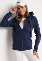 Granatowa Bluza z Kapturem Sithi. Niebieskie bluzy z kapturem damskie Born2be, l, z jeansu. Za 54.99 zł.