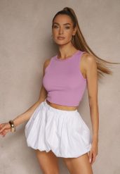 Jasnofioletowy Crop Top z Prążkowanego Materiału Nevonessa. Fioletowe topy damskie Renee, l, bez wzorów, z dzianiny, bez kołnierzyka. Za 34.99 zł.