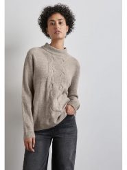 Street One Sweter w kolorze beżowym rozmiar: 40. Brązowe golfy damskie Street One, bez wzorów, ze splotem, bez ramiączek. Za 131.74 zł.