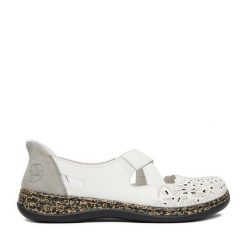 Półbuty Rieker. Białe półbuty damskie Rieker, bez wzorów, bez obcasa, na płaskiej podeszwie. Za 359.99 zł.