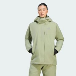 Ocieplana kurtka dwuwarstwowa Terrex Multi CLIMAPROOF. Zielone kurtki damskie Adidas, na zimę, l, bez wzorów, z elastanu, z kapturem. Za 1,079.00 zł.