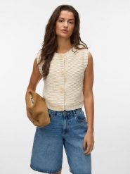 Vero Moda Kamizelka dzianinowa w kolorze kremowym rozmiar: S. Brązowe kamizelki damskie Vero Moda, s, z dzianiny. Za 102.89 zł.