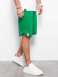 Szorty męskie dresowe wykończone lamówka - zielone V1 - Rozmiar: M. Zielone szorty męskie Ombre Clothing, bez wzorów, z bawełny. W wyprzedaży za 29.99 zł.