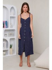 Rodier Lin Lniana sukienka w kolorze granatowym rozmiar: L/XL. Niebieskie sukienki damskie Rodier Lin, l, bez wzorów, ze lnu, bez kołnierzyka, bez ramiączek, maxi. Za 140.20 zł.