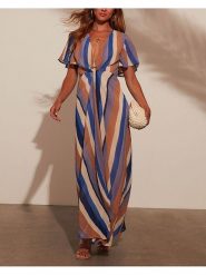 Milan Kiss Sukienka w kolorze niebiesko-karmelowym rozmiar: L. Brązowe sukienki damskie Milan Kiss, na imprezę, l, bez wzorów, z wiskozy, bez kołnierzyka, bez ramiączek, maxi. Za 161.73 zł.