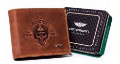 Portfel skórzany PETERSON PTN N992C-CHM-03 koniakowy. Brązowe portfele męskie Peterson, bez wzorów. Za 80.00 zł.