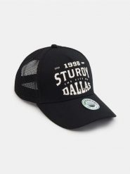 Czapka z daszkiem typu trucker z nadrukiem - czarny. Czarne czapki męskie Sinsay, bez wzorów. Za 19.99 zł.