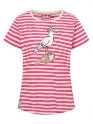 Derbe Koszulka w kolorze biało-różowym rozmiar: L. Białe t-shirty damskie Derbe, l, bez wzorów, z bawełny, bez kołnierzyka. Za 136.78 zł.