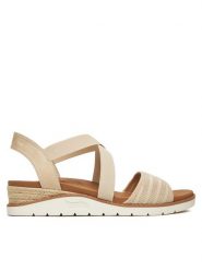 Skechers Sandały BOBS Arch Fit Beach Kiss-Boho Beyond 114013/NAT Beżowy. Brązowe sandały damskie Skechers, bez wzorów, z materiału, bez obcasa, na koturnie. Za 199.99 zł.