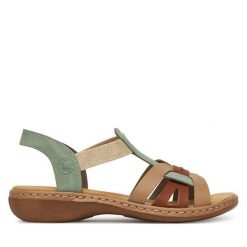 Sandały Rieker. Zielone sandały damskie Rieker, bez wzorów, bez obcasa, na płaskiej podeszwie. Za 289.99 zł.