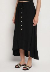 Czarna Asymetryczna Spódnica z Falbanami i Ozdobnymi Guzikami Marolana. Czarne spódniczki damskie Born2be, l, bez wzorów, eleganckie, midi, asymetryczne. Za 54.99 zł.