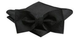 Męska Mucha z Poszetką w Zestawie - Alties - Czarna z Fakturą Materiału. Czarne krawaty i muchy męskie Alties, bez wzorów, eleganckie. Za 54.00 zł.