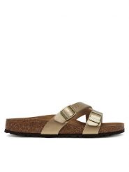 Birkenstock Klapki Yao Balance 1016685 Złoty. Żółte klapki damskie Birkenstock, bez wzorów, ze skóry, bez obcasa. Za 319.99 zł.