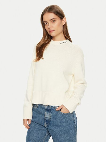 Calvin Klein Jeans Sweter Logo Embro J20J225073 Écru Regular Fit. Swetry klasyczne damskie Calvin Klein Jeans, l, z bawełny, bez kołnierzyka. Za 479.99 zł.