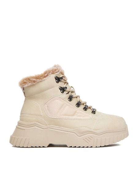 DeeZee Trzewiki HX24021-1 Beżowy. Brązowe botki damskie DeeZee, z materiału, bez obcasa, na płaskiej podeszwie, bez zapięcia. Za 159.99 zł.