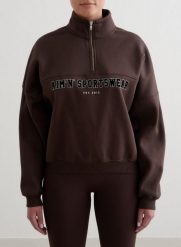 Damska bluza dresowa z półzamkiem, drapana, luźna Varsity czekoladowy brąz. Brązowe bluzy bez kaptura damskie Aim'n, m, z bawełny. Za 339.00 zł.
