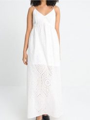 Ażurowa sukienka maxi na ramiączkach z bawełny - biały. Białe sukienki damskie Sinsay, l, w ażurowe wzory, z bawełny, bez kołnierzyka, bez ramiączek, maxi. Za 45.99 zł.