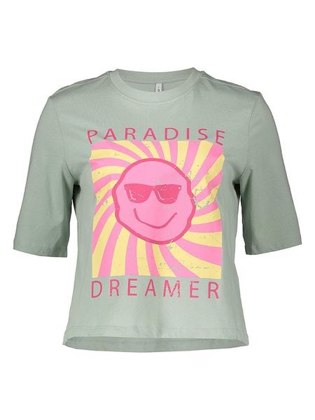 ONLY Koszulka w kolorze miętowym rozmiar: M. Zielone bluzki damskie Only, m, bez wzorów, z bawełny, bez kołnierzyka, bez ramiączek. Za 53.17 zł.