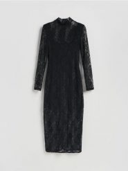 Koronkowa sukienka maxi - czarny. Czarne sukienki damskie Reserved, na co dzień, l, bez wzorów, z dzianiny, bez kołnierzyka, bez ramiączek, maxi, proste. Za 179.99 zł.