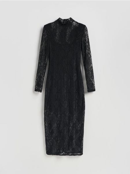 Koronkowa sukienka maxi - czarny. Czarne sukienki damskie Reserved, na co dzień, l, bez wzorów, z dzianiny, bez kołnierzyka, bez ramiączek, maxi, proste. Za 179.99 zł.