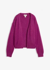 Gruby kardigan oversize o skróconym kroju. Fioletowe kardigany damskie bonprix, bez wzorów. Za 114.99 zł.