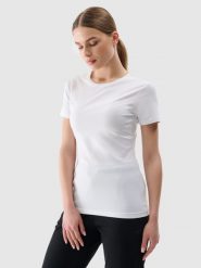4F T-shirt slim gładki damski - biały M. Białe t-shirty damskie 4f, m, bez wzorów, z bawełny, bez kołnierzyka. Za 39.99 zł.