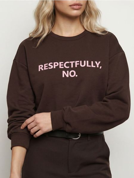 Dresowa bluza crewneck z domieszką bawełny - brązowy. Brązowe bluzy bez kaptura damskie Sinsay, l, z bawełny. Za 39.99 zł.