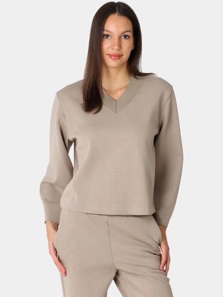 Sweter Damski Luhta Hiidis. Brązowe swetry klasyczne damskie Luhta, s, z bawełny, bez kołnierzyka. Za 399.00 zł.