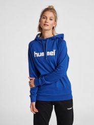 Bluza sportowa z kapturem damska Hummel Go Cotton Logo Hoodie Woman. Niebieskie bluzy sportowe damskie HUMMEL, xs, bez wzorów, z bawełny, bez ramiączek, z kapturem. Za 179.25 zł.