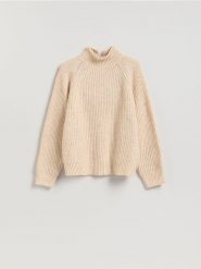 Sweter z metalizowaną nicią - kremowy. Białe swetry klasyczne damskie Reserved, l, z dzianiny, bez kołnierzyka. Za 159.99 zł.