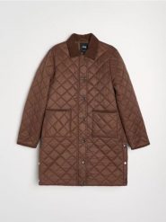 Pikowany płaszcz - brązowy. Brązowe płaszcze damskie Sinsay, l, bez wzorów. Za 89.99 zł.