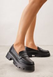 Czarne Mokasyny na Platformie z Tłoczeniem Guinelle. Czarne mokasyny damskie Renee, z jeansu. Za 99.99 zł.