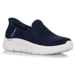 Buty do chodzenia damskie Skechers Go Walk Flex Slip ins. Niebieskie trampki i tenisówki damskie Skechers, bez wzorów, z materiału. Za 369.00 zł.
