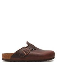 Birkenstock Klapki Boston SFB 159713 Brązowy. Brązowe klapki damskie Birkenstock, bez wzorów, z nubiku, bez obcasa. Za 579.99 zł.