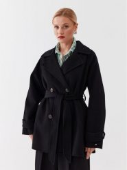 Tommy Hilfiger Płaszcz wełniany WW0WW39408 Czarny Relaxed Fit. Czarne płaszcze damskie Tommy Hilfiger, na zimę, bez wzorów, z syntetyku. Za 1,799.00 zł.