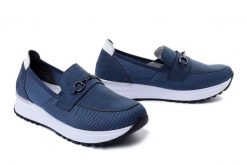 RIEKER N7455-14 blue, półbuty damskie. Niebieskie półbuty damskie Rieker, bez wzorów, bez obcasa. Za 251.93 zł.